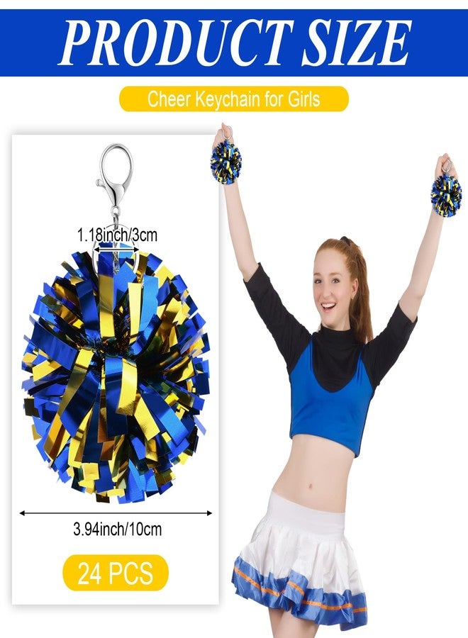 Youdaju 24Pcs Cheer Pom Pom Keychain Cheering Keyring Charm Foil Keychain Plastic Pom Cheer Camp Gift Cheerleading Keyring (Blue and Gold) - Image 2